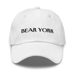 BLACK EMBROIDERED TEXT ON WHITE BEAR YORK HAT