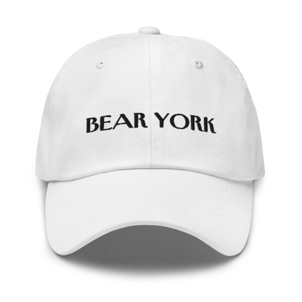 BLACK EMBROIDERED TEXT ON WHITE BEAR YORK HAT