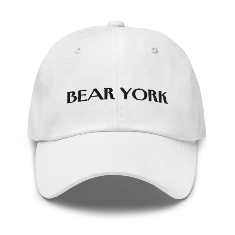 BLACK EMBROIDERED TEXT ON WHITE BEAR YORK HAT