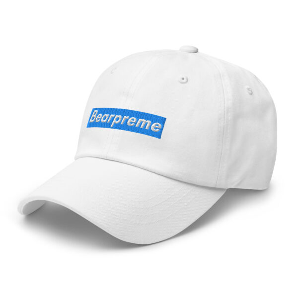 WHITE TEXT BLUE BOX ON WHITE BEARPREME HAT - Image 5