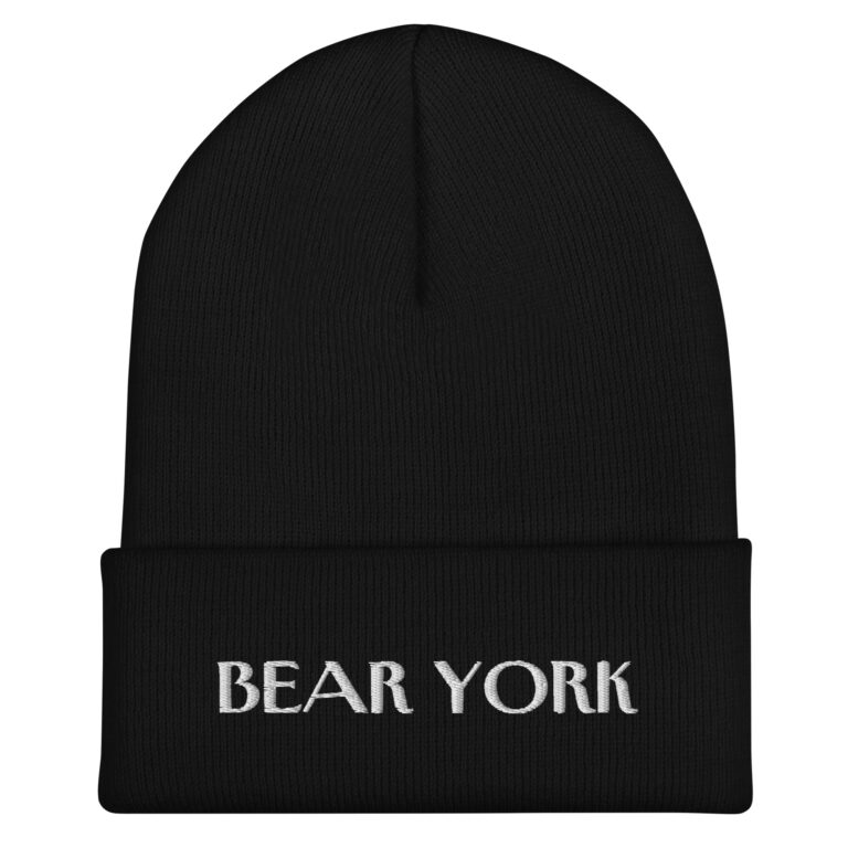 WHITE EMBROIDERED TEXT BEAR YORK BEANIE