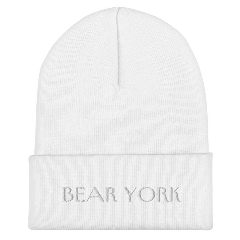 WHITE EMBROIDERED TEXT BEAR YORK BEANIE - Image 2