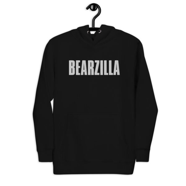 WHITE EMBROIDERED TEXT BEARZILLA HOODIE