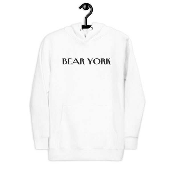 BLACK TEXT ON WHITE BEAR YORK HOODIE